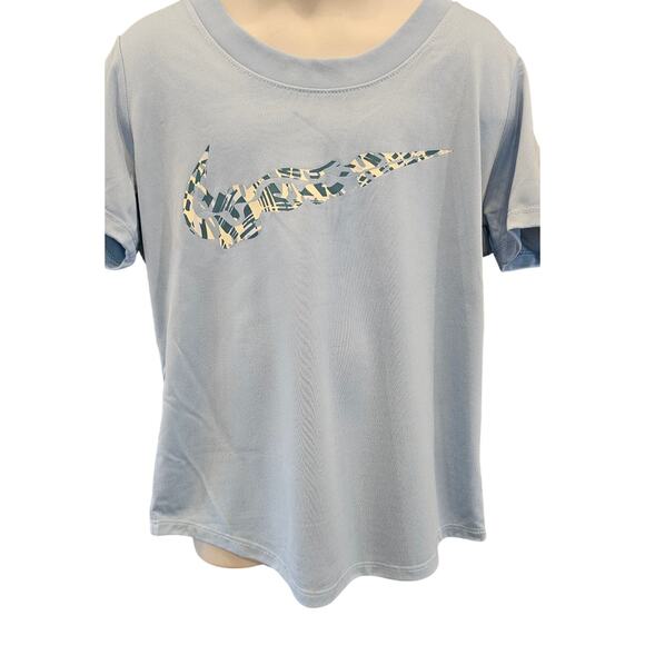 NWT GIRLS S light blue swoosh performance nike top active quick dry upf protect - Picture 1 of 6